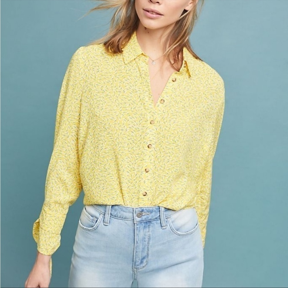 Anthropologie Blithe button down shirt yellow Sz 2